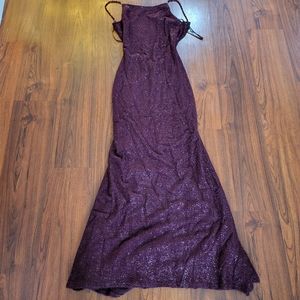Vintage Jessica McClintock Burgundy purple shimmer open back dress sz